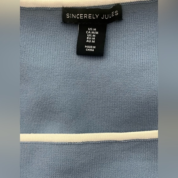 Sincerely Jules Blue Long Sleeve Top with White Trim - Picture 3 of 3
